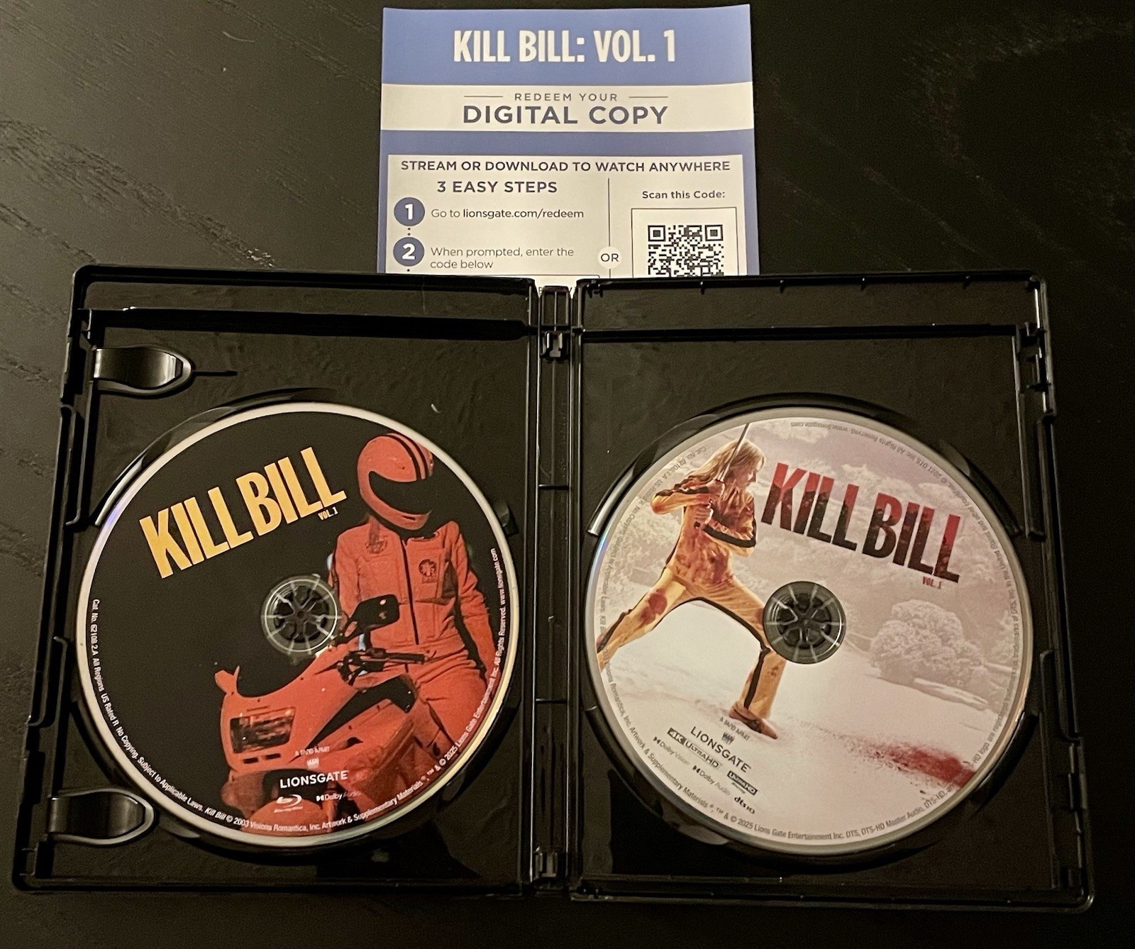Kill Bill Vol. 1 2003 4K UHD With Slipcover Digital Code Tarantino