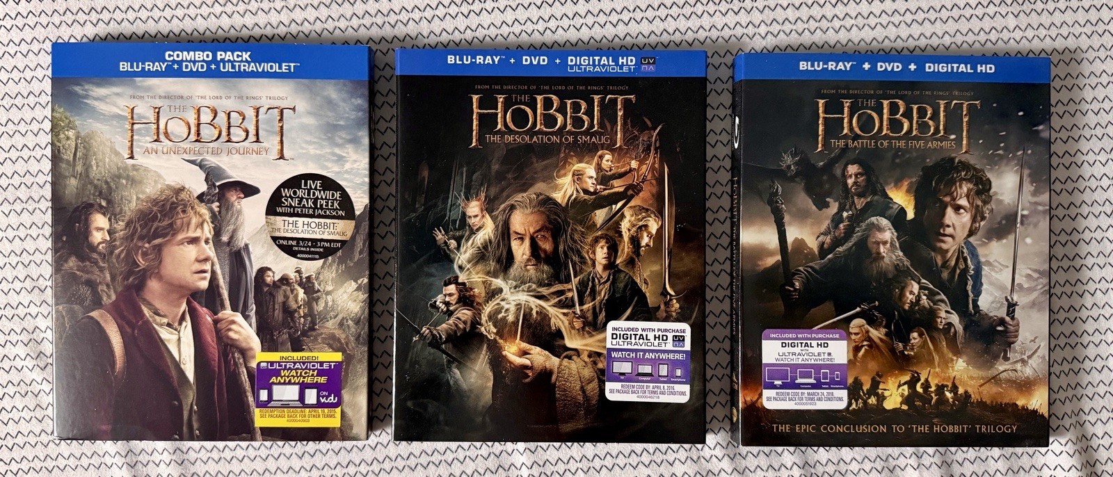 The Hobbit Trilogy Blu-ray / DVD Lot Of 3 Individual Releases W/ 3 Slip Covers